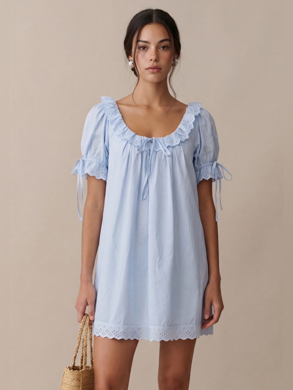 Light Blue Eyelet Mini Dress - Brand